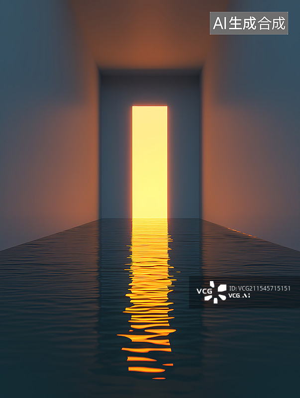 【AI数字艺术】水面上的光之门图片素材