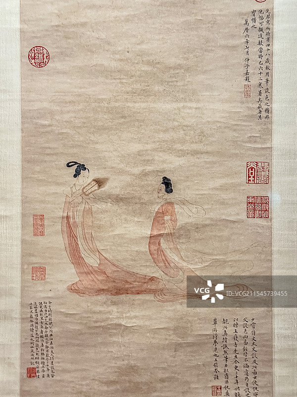 明代 文徵明 湘君湘夫人图轴 西施浣纱图页 绢本设色 故宫博物院图片素材