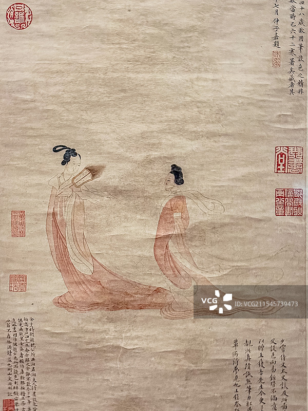 明代 文徵明 湘君湘夫人图轴 西施浣纱图页 绢本设色 故宫博物院图片素材