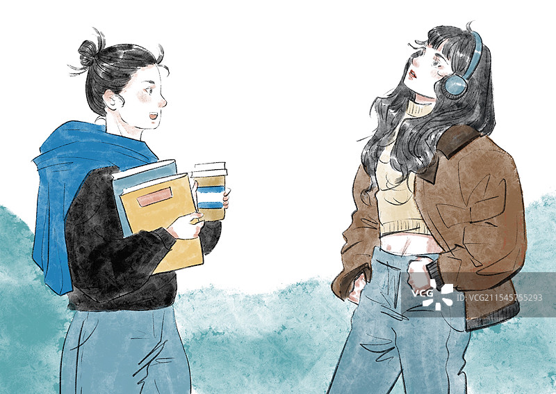 手绘风时尚人物插画图片素材