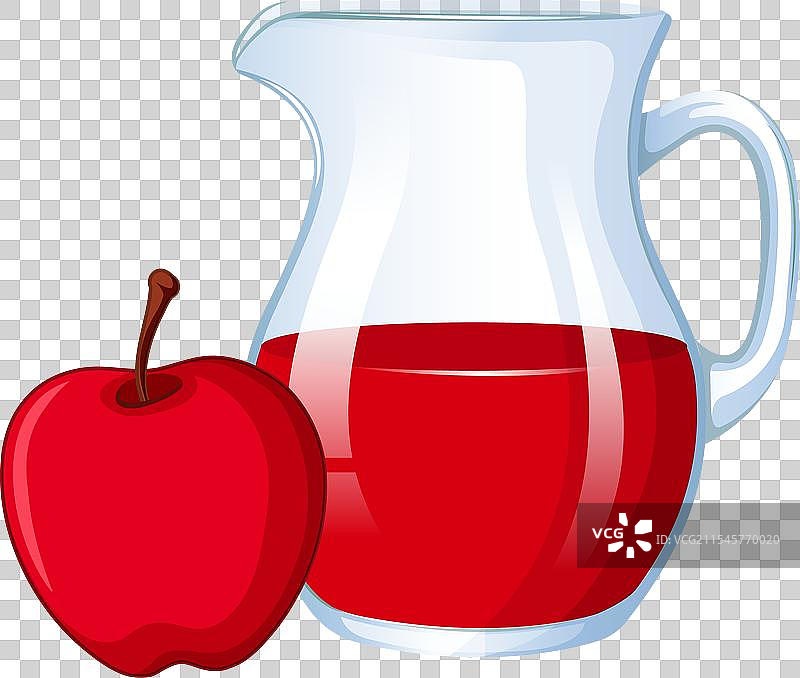 红苹果旁边放着一个装满果汁的水壶图片素材