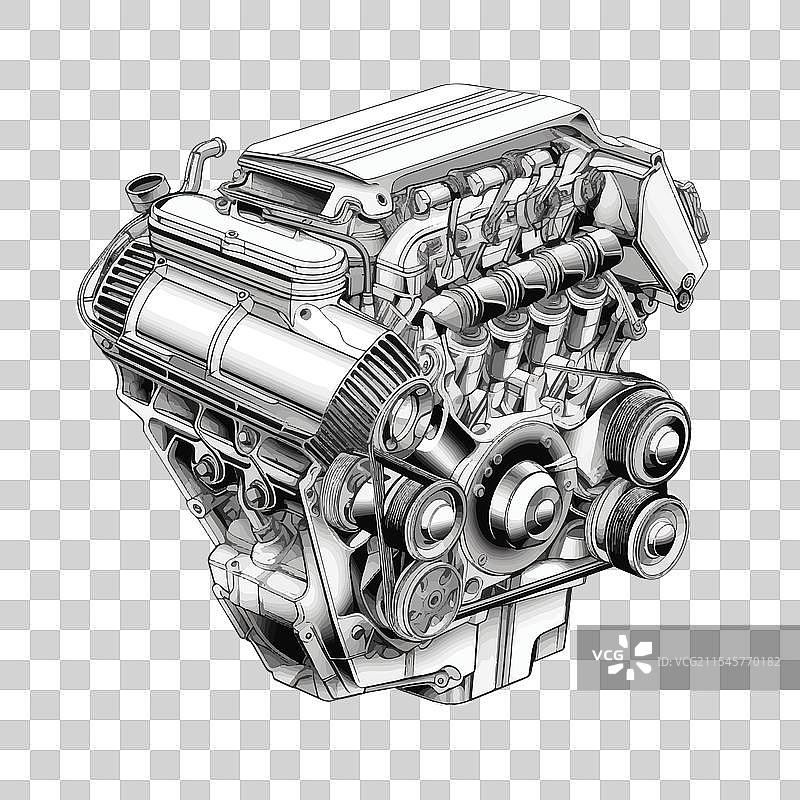 低细节V8发动机正面视图图片素材
