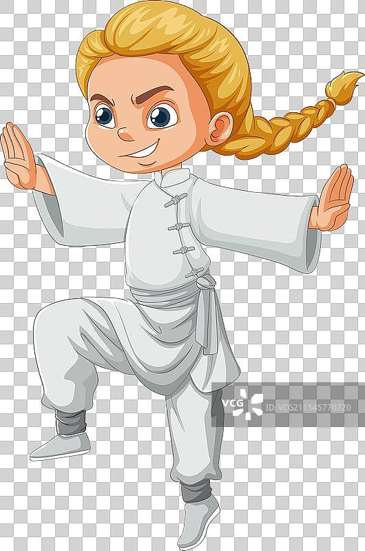女孩以武术姿势的卡通形象图片素材