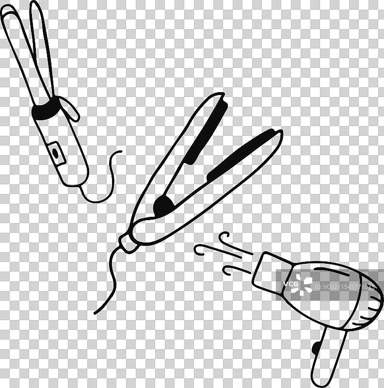 一套美发工具，包括吹风机和直发器图片素材