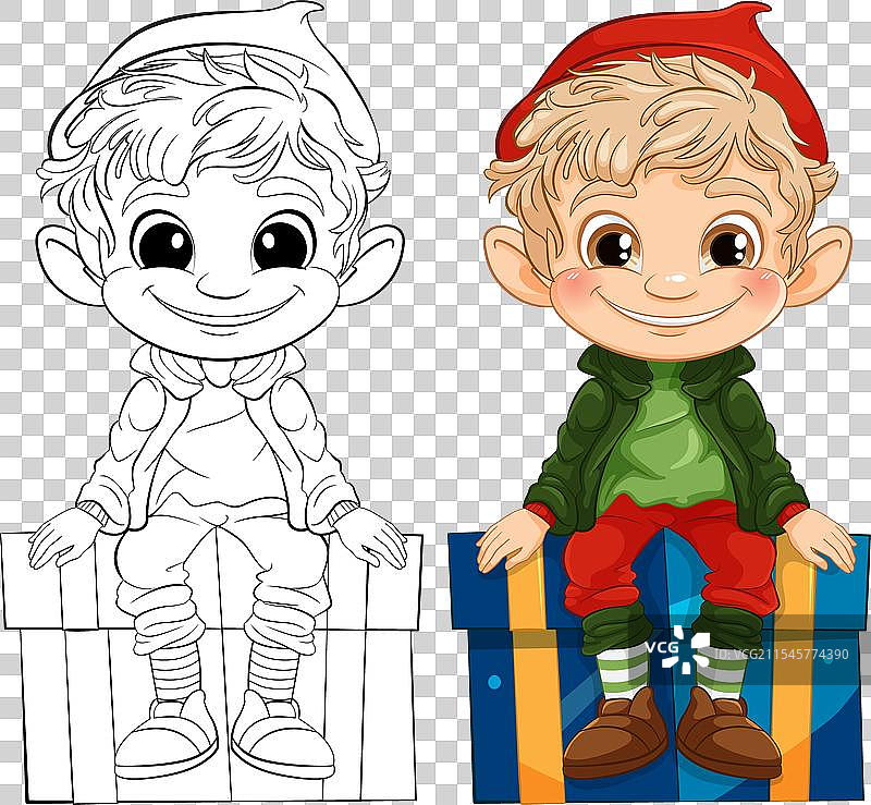 快乐精灵的彩色线条艺术图片素材