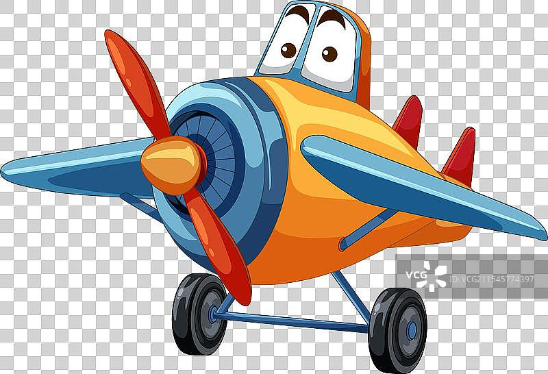 带着微笑眼睛的动画飞机停在地面上图片素材