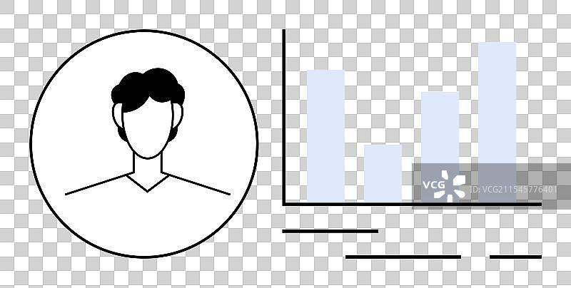 个人头像与表示数据的柱状图相邻图片素材