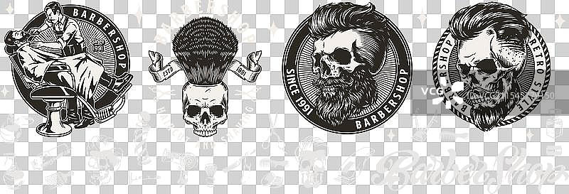 复古理发店标志单色设计图片素材