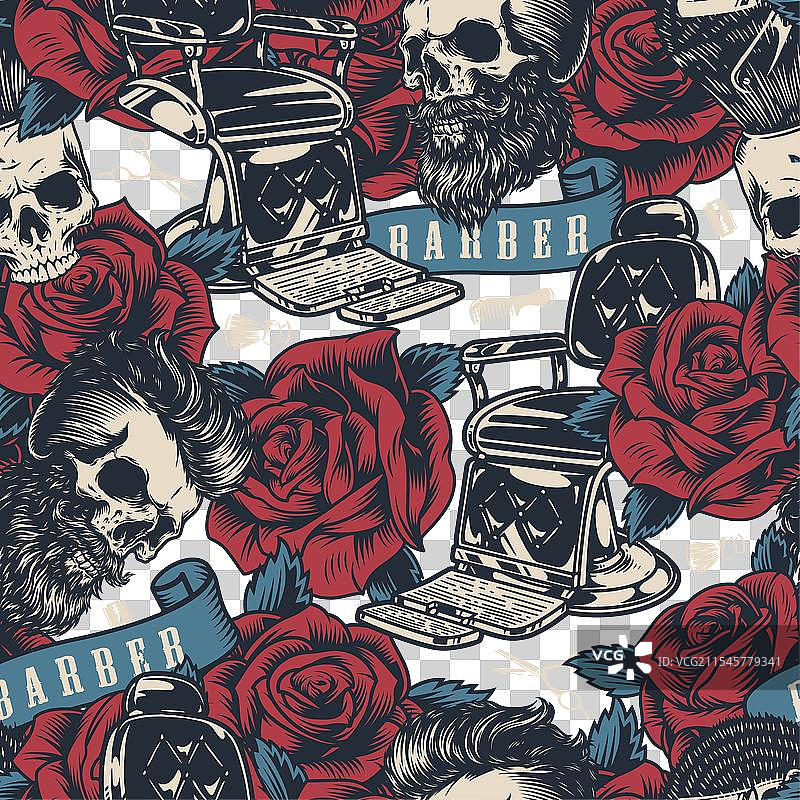 理发师的多彩复古无缝图案图片素材