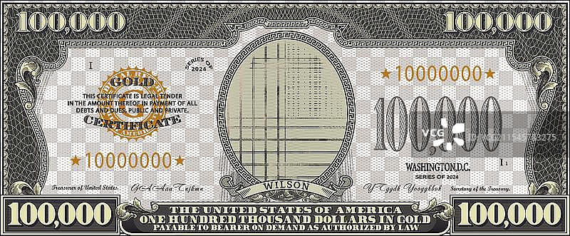 虚构的美国十万美元金币正面图片素材