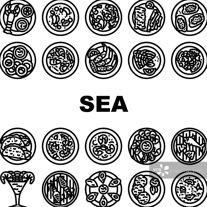 海鲜烹饪鱼类图标集图片素材