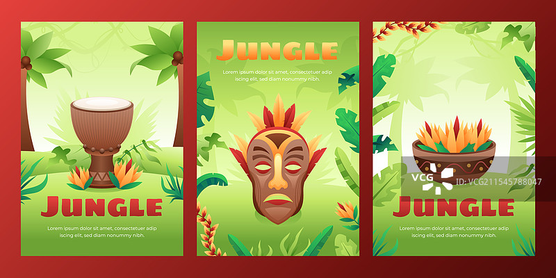 渐变丛林垂直卡片集合图片素材