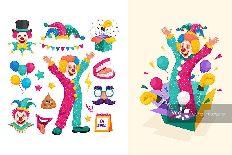 手绘平面愚人节图标集合图片素材