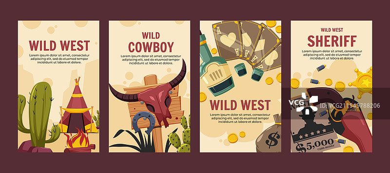 手绘西部风格垂直卡片模板集图片素材