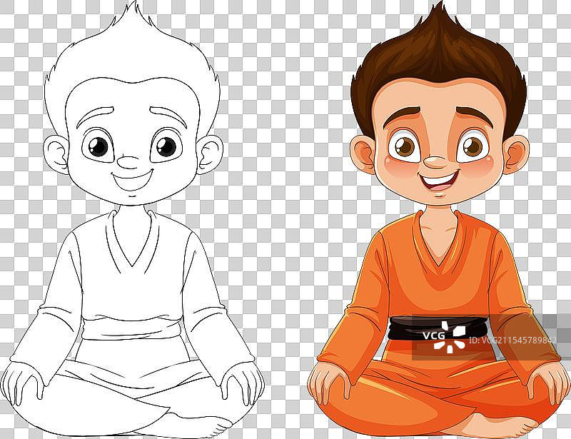 色彩丰富的线条画，描绘一个快乐的男孩图片素材