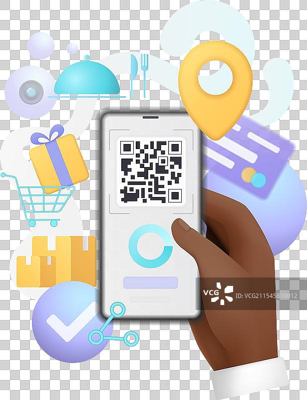 男人的3D手持手机扫描二维码购买图片素材