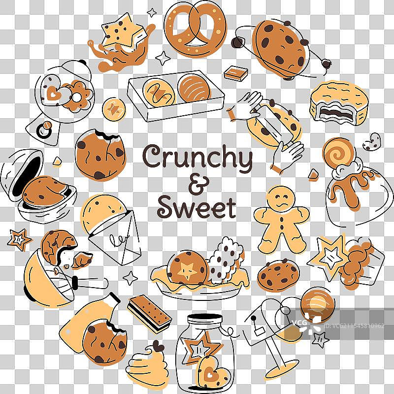 涂鸦风格的饼干图案，描绘各种类型图片素材