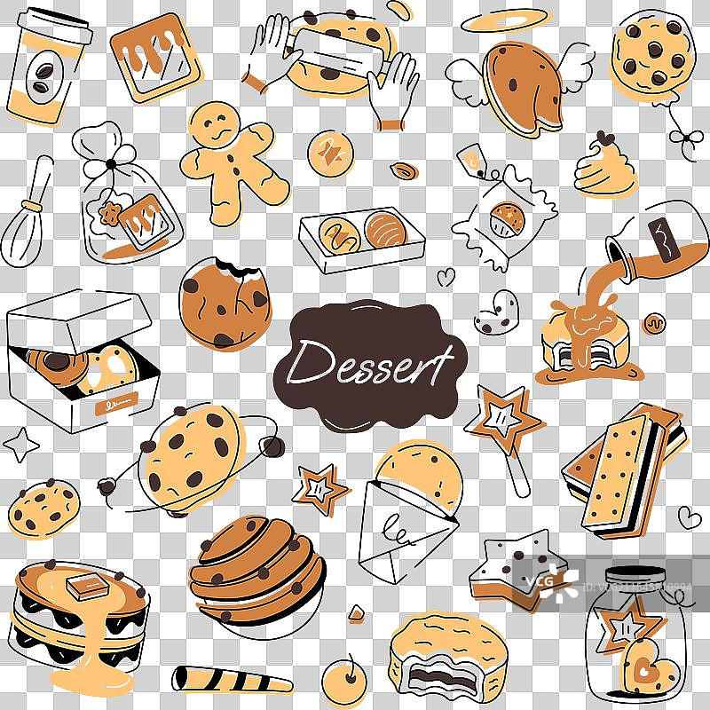 涂鸦风格的饼干图案，描绘各种类型图片素材