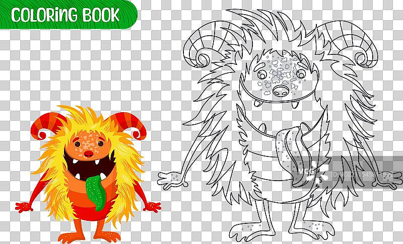 儿童涂色书，可爱的搞笑怪兽图片素材