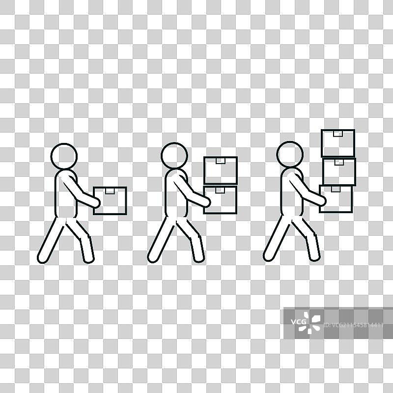 快递员搬运货物的线条图标图片素材