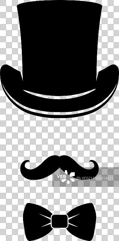 带有胡子和蝴蝶结的高顶帽图标图片素材