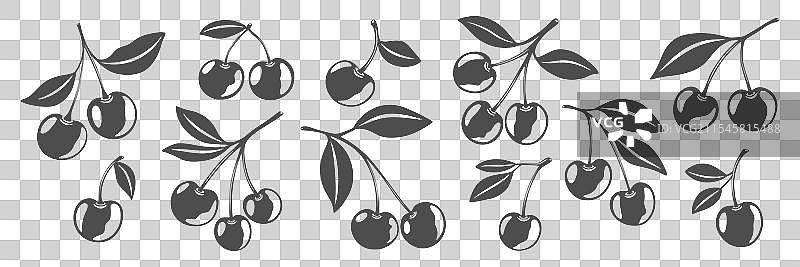 可爱的卡通樱桃剪影单色剪切图图片素材