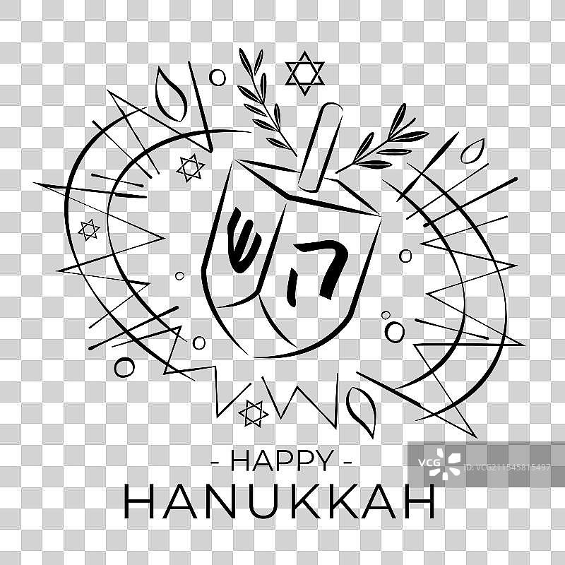 线条艺术木制陀螺，上面有希伯来字母图片素材