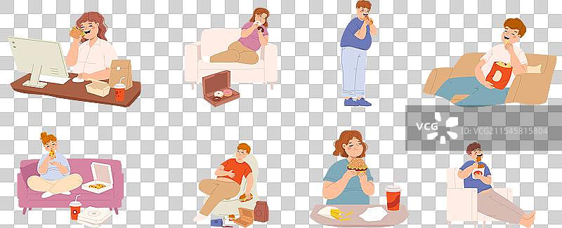 肥胖的人在吃快餐，年轻人超重图片素材