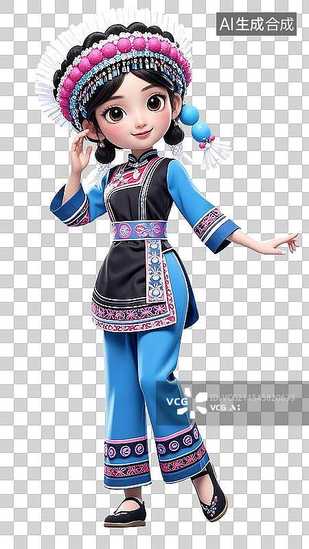 【AI数字艺术】3D卡通中国民族服饰青春少女图片素材
