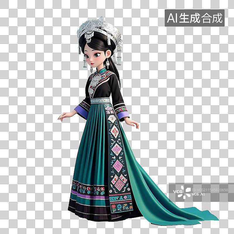 【AI数字艺术】3D卡通中国民族服饰青春少女图片素材