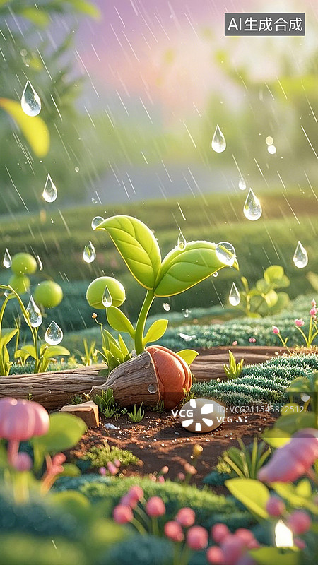 【AI数字艺术】二十四节气雨水插画图片素材