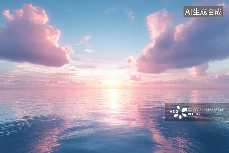 【AI数字艺术】海平面上升起的晚霞照射在云上广告背景图图片素材