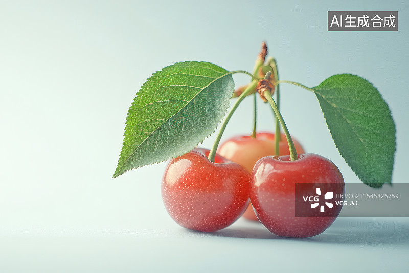 【AI数字艺术】三颗色泽诱人的新鲜大樱桃图片素材