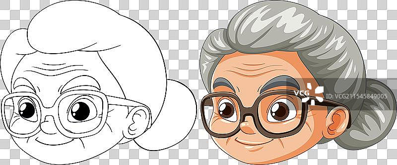 戴眼镜的微笑老年女性的艺术作品图片素材