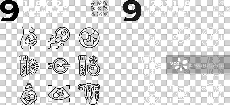 人工授精线性图标集（深色背景）图片素材