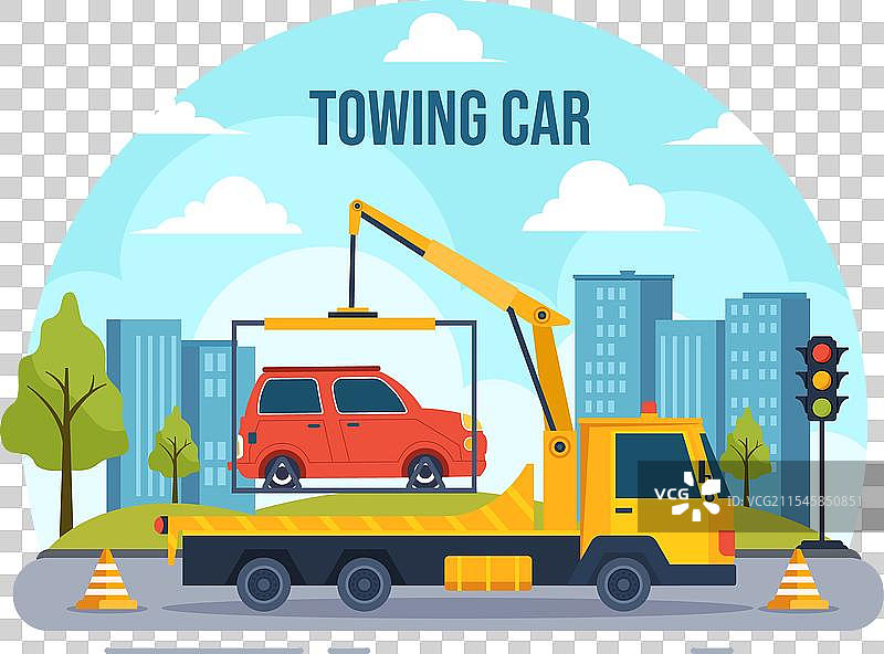 用卡车拖车的汽车在路边图片素材