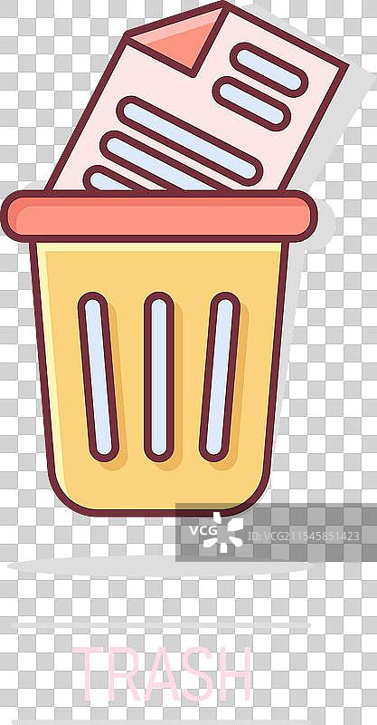 漫画风格的纸质垃圾桶与文件图标图片素材