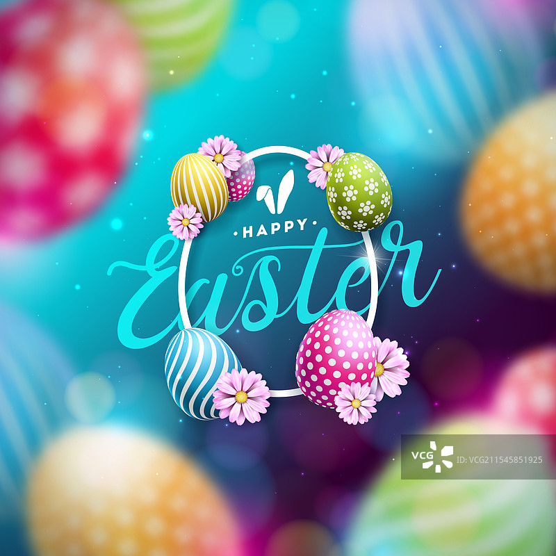 快乐复活节假期设计与模糊的花朵图片素材