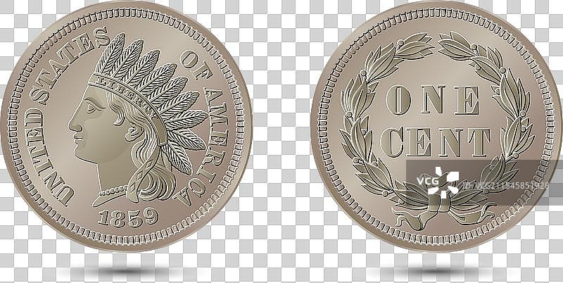 1859年美国一美分硬币图片素材