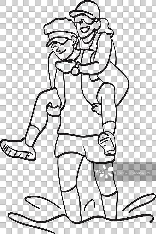 情侣在马拉松中背着对方奔跑图片素材