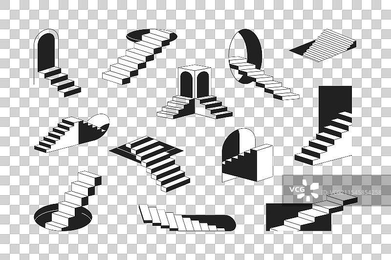 几何单色抽象超现实楼梯与图片素材