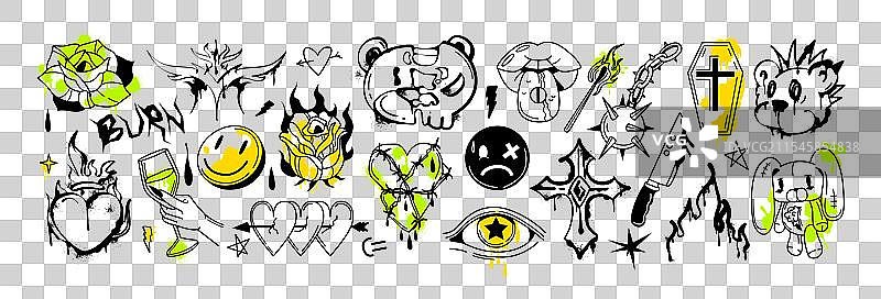 喷漆涂鸦墨水熊微笑脸表情符号图片素材