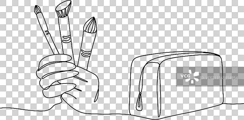 化妆师的手与化妆品包图片素材