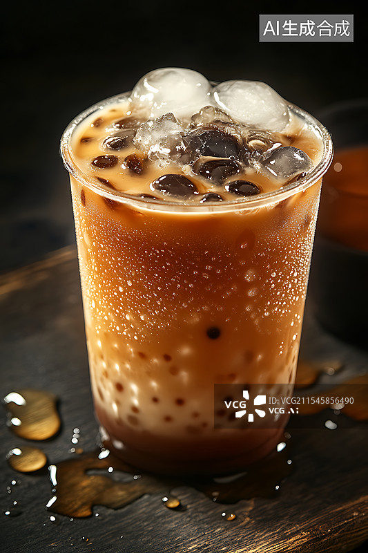 【AI数字艺术】桌上的珍珠奶茶饮品图片素材