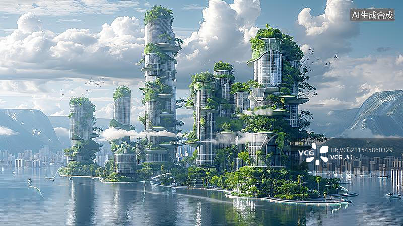 【AI数字艺术】绿意盎然的未来生态都市图片素材