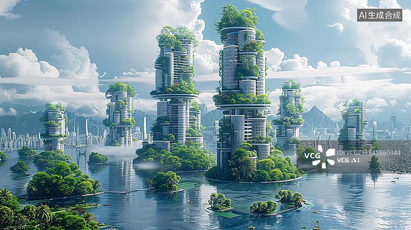 【AI数字艺术】绿意盎然的未来生态都市图片素材