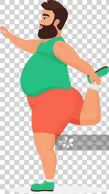 一位胖胖的男士单腿站立做瑜伽图片素材