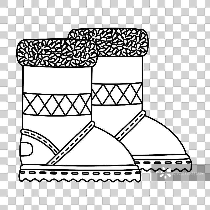 冬季靴子 UGG 涂鸦风格手绘黑色图片素材