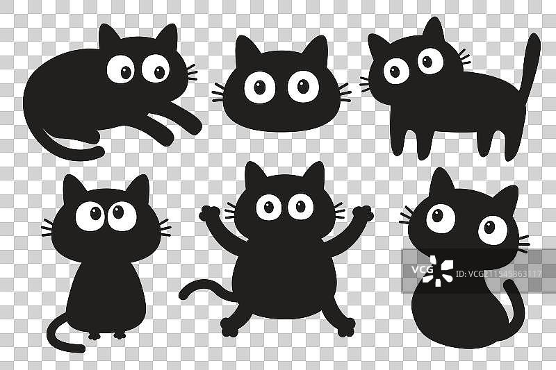 黑猫小猫，拥有大眼睛和爪子。图片素材