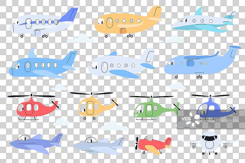可爱的卡通风格飞机和直升机图片素材